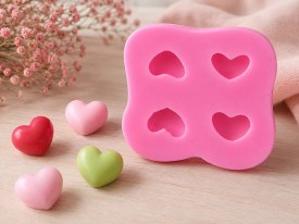 Molde silicona 4 mini corazones redondeados 